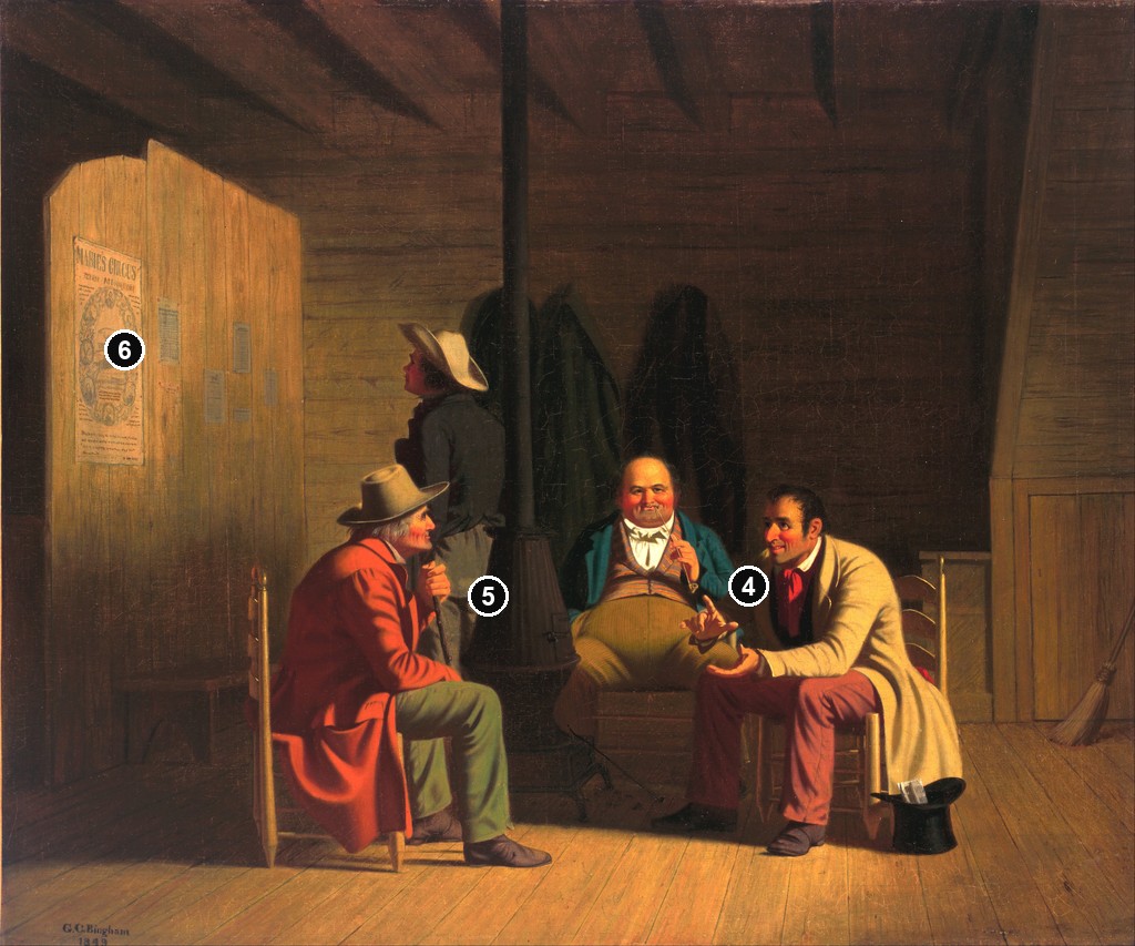 Annotated details from Country Politician, 1849 by George Caleb Bingham